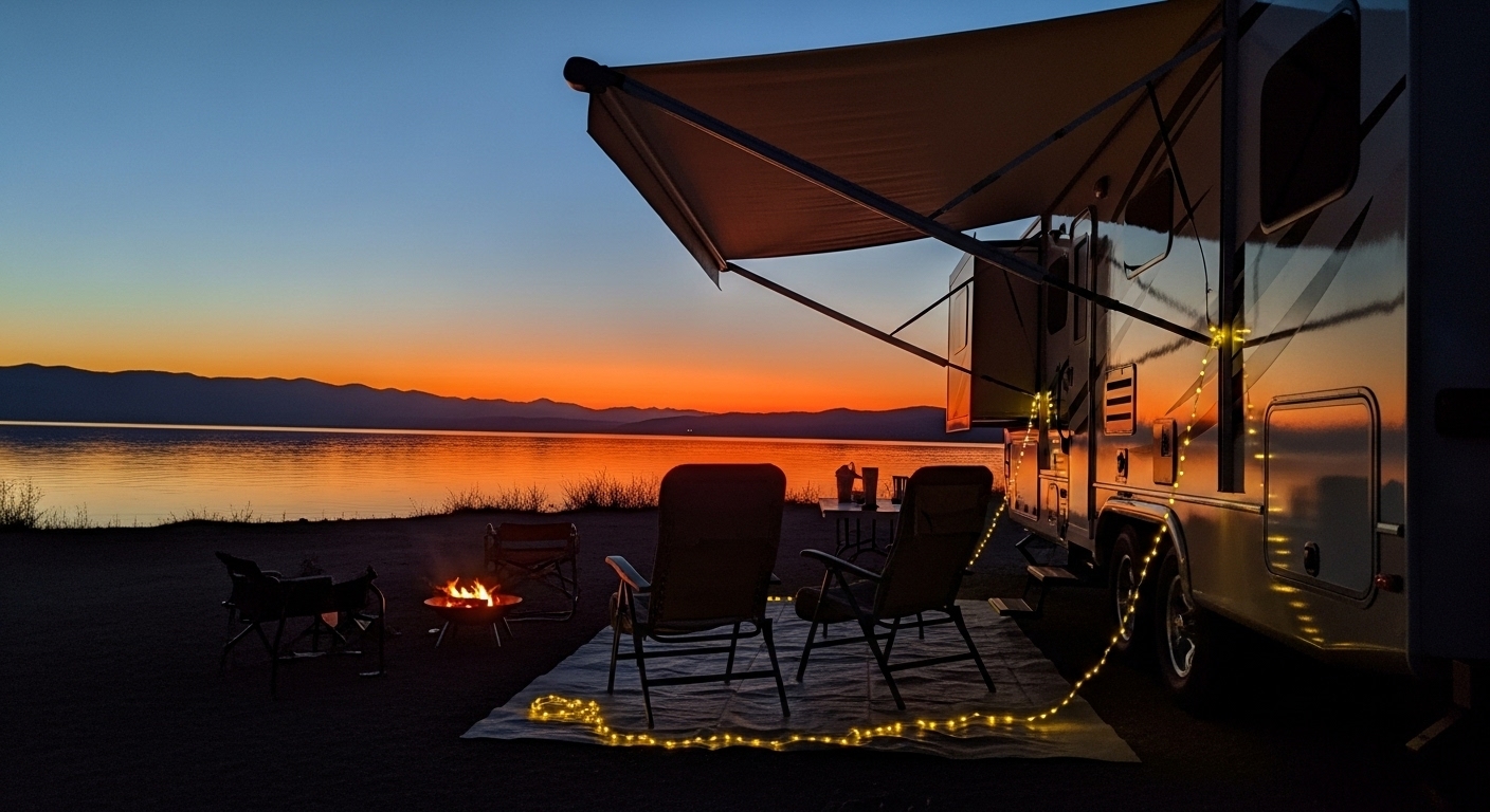 Interno del camper che mostra cucina e spazio abitativo organizzati con comfort moderni